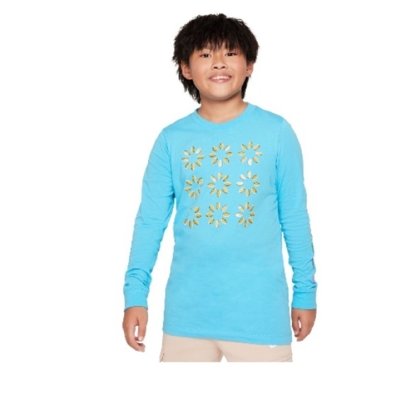Nike‼️Big Kids Sportswear Relaxed Fit Printed T-Shirt Baltic Blue L shirt - Picture 3 of 6